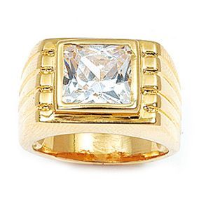 Chevalière T56 Carré Diamant Cz Multifacette Plaqué Or 18K 5Microns Dolly-Bijoux - Picture 1 of 1