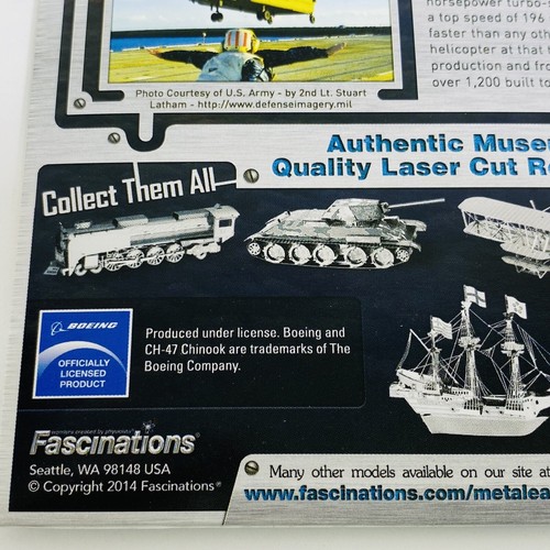 2 Fascinations Metal Earth CH-47 Chinook Helicóptero Modelo 3D Kits Edición Plateada - Imagen 13 de 18
