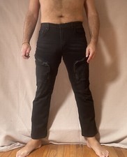 Victorious Men Over-Dyed Black Size 32 Stretch Cargo Slim Fit Denim Jeans