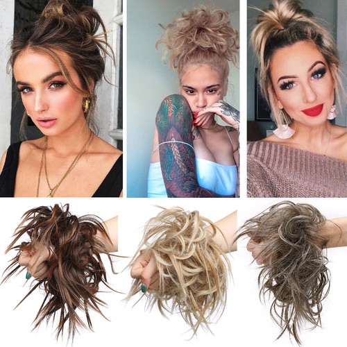 45 g disordinato panino scrunchie pezzo di capelli falso updo copertura estensioni capelli chignon ricci US - Foto 3 di 35