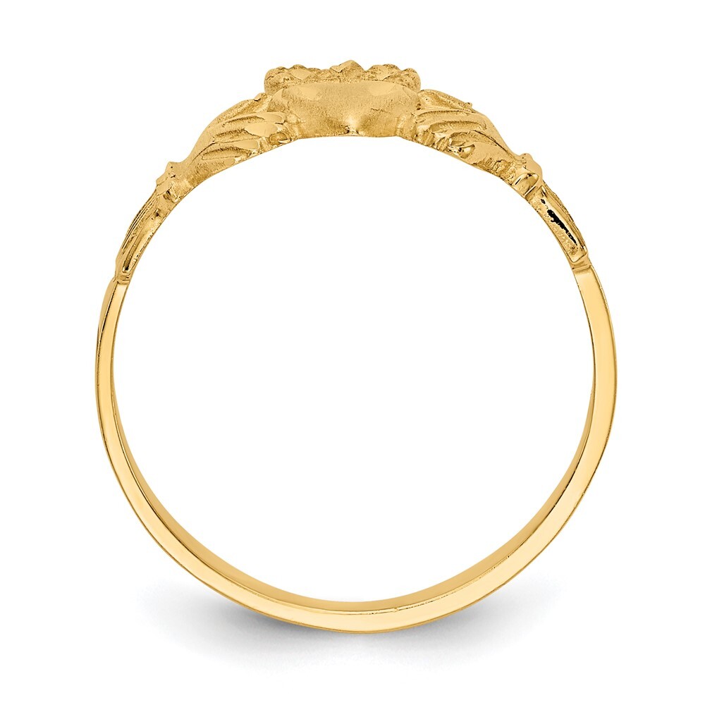 10k Yellow Gold Diamond Solitaire Claddagh Ring - High Polish Irish Heart & Hands Ring (Size 6) - View #3