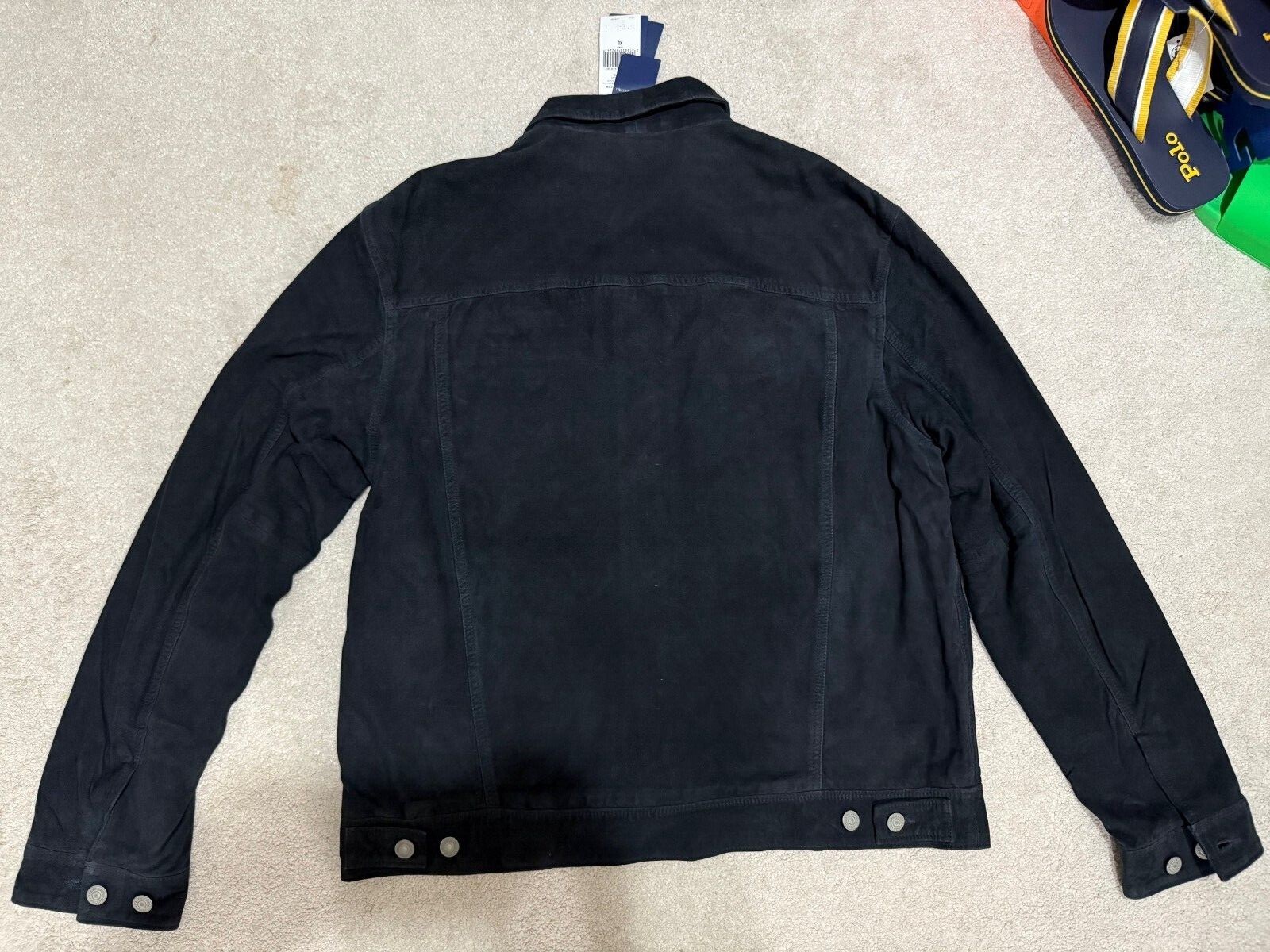 POLO RALPH LAUREN NAVY LEATHER ICON TRUCKER JACKET SIZE XL NEW RRP £1099 image 2