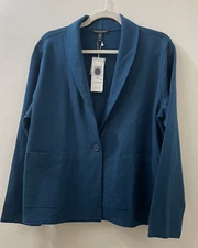 NWT $298 Eileen Fisher Blue Spruce Boiled Wool Short Kimono Jacket M L