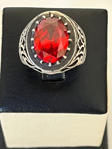 Handmade Men Silver 925 Ring Signet Genuine France Ruby Stone ياقوت باريسي مترش