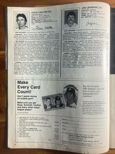 Phillies Today 1983 Official Scorecard Magazine - Scored (Mike Schmidt HR) - Picture 2 of 9