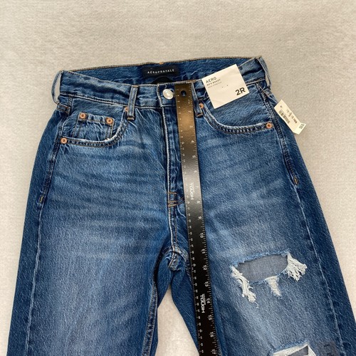 Aeropostale 90's Baggy Jeans Women's 2 Relaxed Medium Wash Blue Denim Distressed - Picture 9 of 14