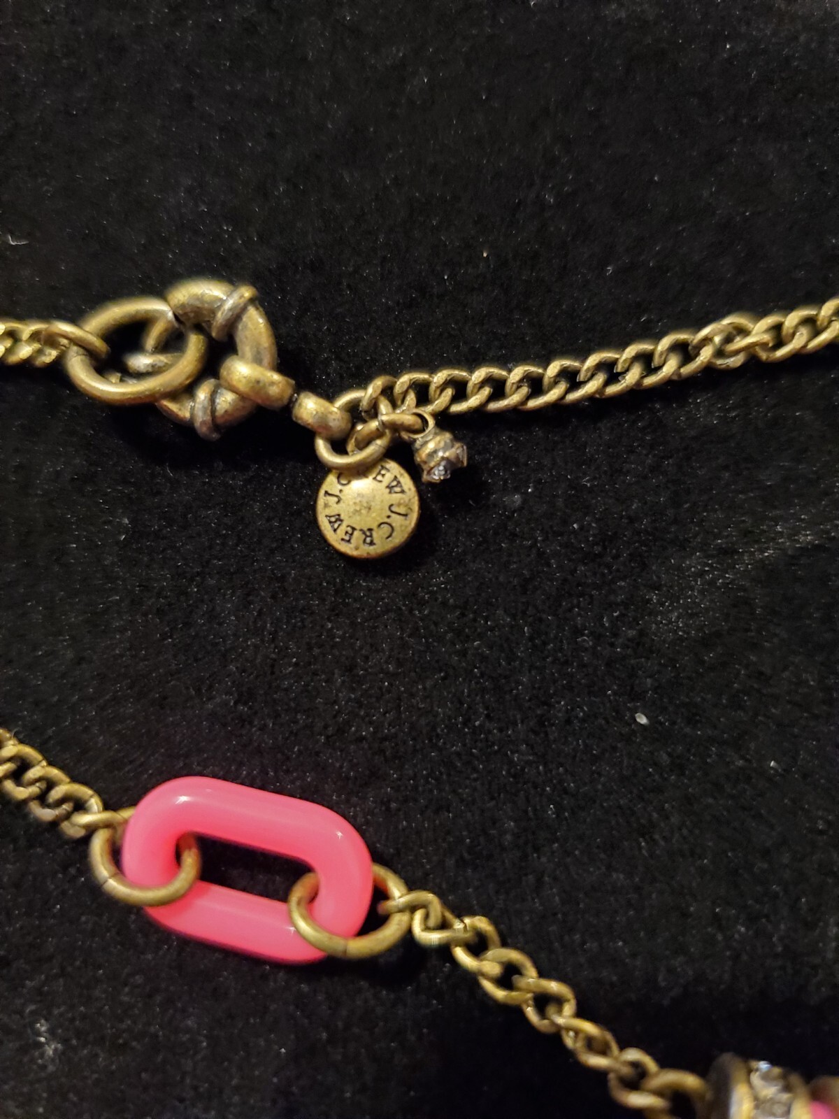 Rare Womens Vintage J Crew Pink And Antique Gold Rhinestone Chain Link Necklace image 3