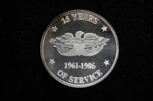 Vintage 1986 Continental General Insurance Company 1 oz .999 Silver Round!