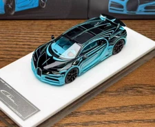 LJM 1:64 Black Blue Chiron Racing Sports Model Diecast Resin Car