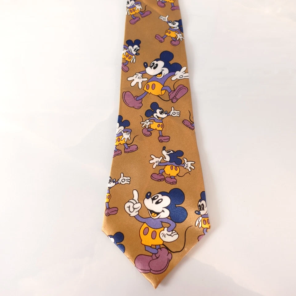 Corbata Preppy Para Hombres Camel Satinado Mickey Mouse Dibujos Animados Brillante Novedad SIMON Foto 2 de 4