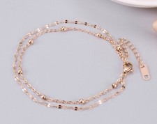 Women Titanium Stainless Steel Delicate Double Bead Chain Hand Bracelet 5.7-7.5"