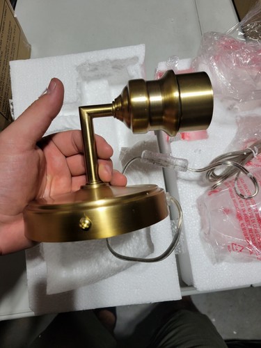 Globe Electric Molly 1-Light Matte Brass Plug-In or Hardwire Wall Sconce with Cl - Picture 3 of 4