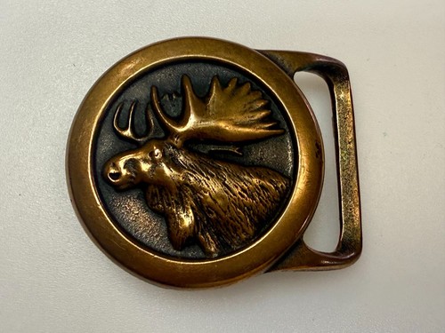 Moose Elk Hunting Hunters Solid Brass Vintage 1978 Tech Ether Guild Belt Buckle - Picture 16 of 17