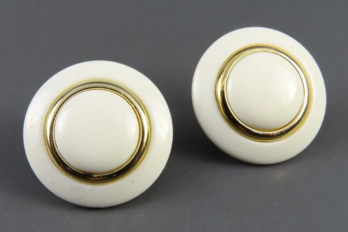 White plastic button best sale earrings