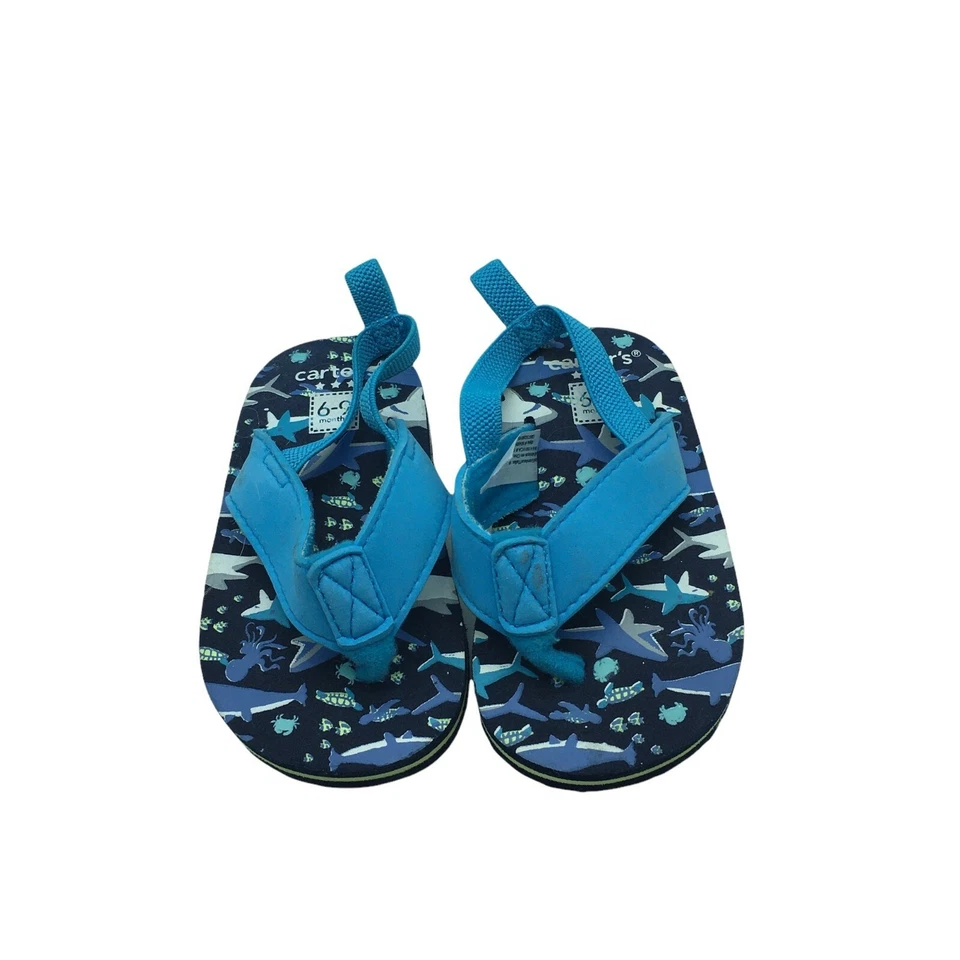 Carter's 婴儿人字拖 6-9 个月弹性踝带鲨鱼蓝色风格 #60485 — 第 2/4 张图片