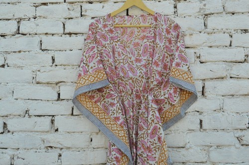 Cotton Floral Kaftan, Print Block, Indian Long Caftan, Night Wear, Beach Coverup - 第 2/6 張圖片
