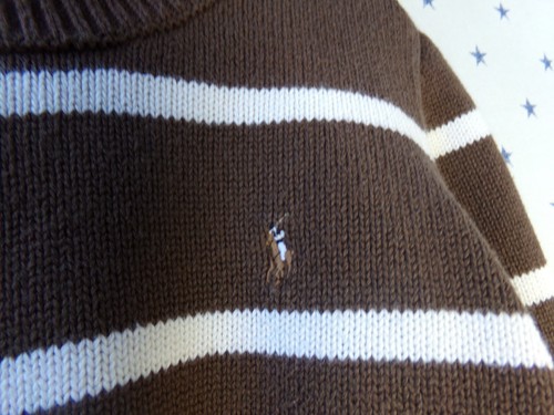 Ralph Lauren Striped Sweater 7 Boys $85 Earthy Brown POLO 100% Cotton White Vtg - Picture 20 of 23