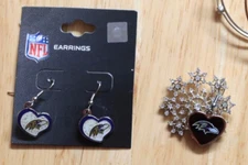 Lot of Baltimore Ravens Heart Charm Earrings NFL Licensed Jewelry