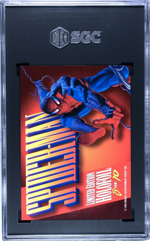 Marvel Masterpieces 1994 tarjeta de persecución con inserción de holofoil de bronce #8 Spider-Man (pop 1) Foto 2 de 2