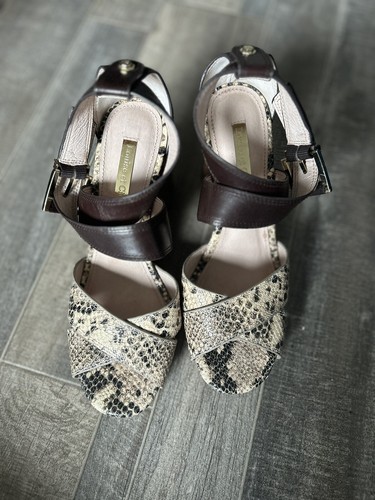 Women's Louise et Cie 'Gigi' Snakeskin Brown Leather Platform Heels 6.5 M Chunky - Picture 3 of 13