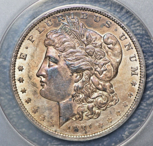 1891 Morgan Silver Dollar Monster Sunset Toner under graded at AU-50 - Picture 2 of 4