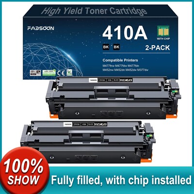 FADSOON  2PK 410A Black Toner with Chip for HP 410A Pro M452nw MFP M377dw
