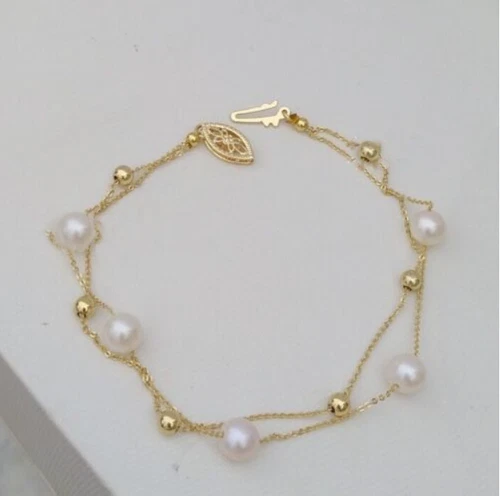 AAA 7-8MM SOUTH SEA WHITE PEARL BRACELET 14K YELLOW GOLD CLASP 7.5-8 inch