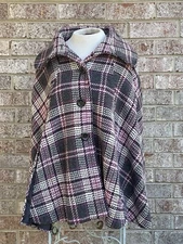 Cejon Oversized Cape Coat Women's Wool Blend Black Brown M To L