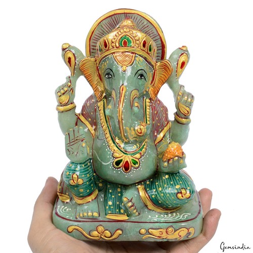 2,2 kg/7 Zoll grüne Aventurin Lord Ganesha Statue, seltene gold bemalte Skulptur - Bild 2 von 6