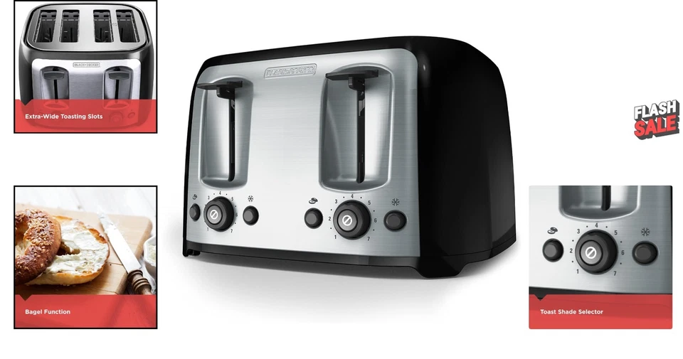 Stylish 4-Slice Toaster: Extra-Wide Slots and 7 Toast Shade Settings for Family - Image 2 of 4