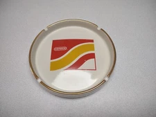 VINTAGE CONOCO OIL COMPANY ADVERTISING ASHTRAY W/ LOGO RED AND YELLOW 6 1/2 Diam