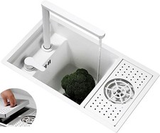 Hidden Bar/Cafe/RV/kitchen Sink w up and down Faucet Glass Rinser Set White