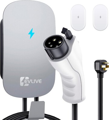 EVLive Level 2 Wall EV Charger, 48A, 240V, J1772, NEMA 14-50P Plug, IP65, RF Tag