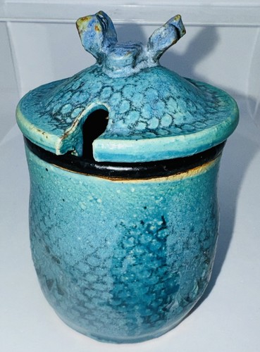 Vintage Türkis Blau Honig Glas Topf Keramik Hummel Biene & Dipper Sara Frank - Bild 7 von 24