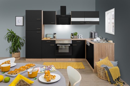 Küche Küchenzeile Küchenblock Winkelküche Eiche Schwarz Merle 280x172 cm Respekt - Bild 6 von 12
