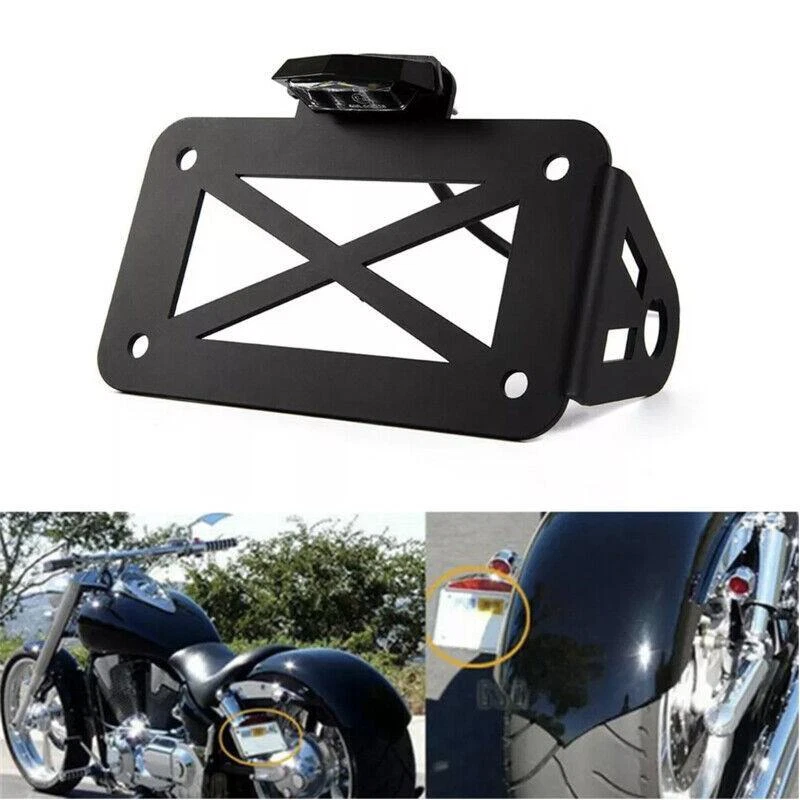 Soporte de matrícula de montaje lateral para motocicleta de 7"x 4" con luz LED metálica Foto 4 de 4