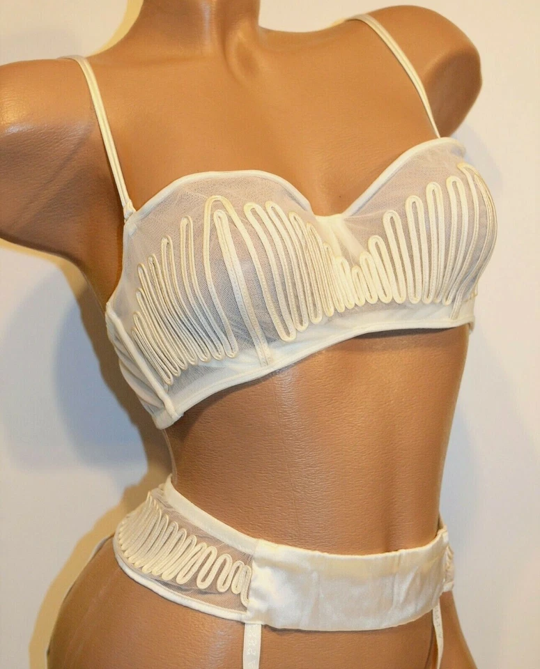 Conjunto de 2 peças de sutiã LA PERLA zig zag seda tule 36 B + cinto de liga S marfim nupcial - Imagem 2 de 4