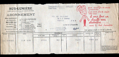 BOURG-LA-REINE (92) USINE ELECTRIQUE ''SUD-LUMIERE'' Facture en 1933