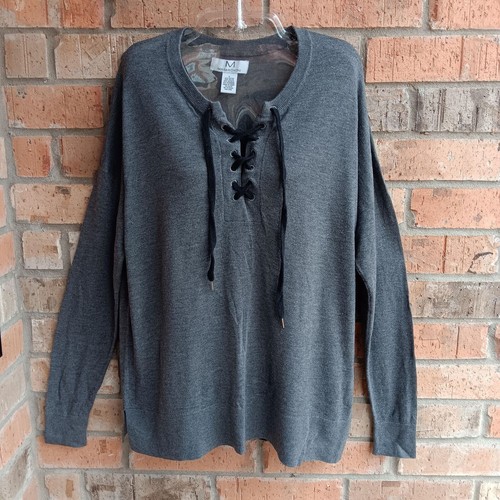 Magaschoni Women's Size L Knit Top Long Sleeves Lace Up Front Cashmere Blend - Picture 14 of 15
