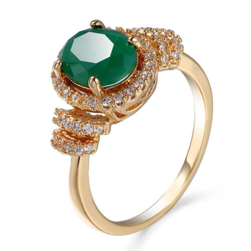 Elegant Jewelry Natural Green Topaz Gemstone Yellow Gold Plated Ring Sz 6-10 - Picture 6 of 7