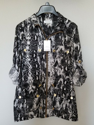 Calvin Klein Black White Gray Animal Zebra Print Linen Shirt Jacket, Small $160 - Picture 4 of 5