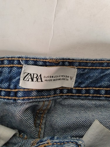 Zara Cargo Jeans Womens 2 X 32 Straight High Rise Slit Hem Rigid Utility Pockets - Imagen 8 de 9