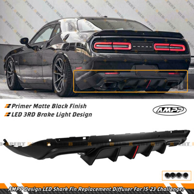 For 2015-23 Dodge Challenger AMPP Matt Shark Fin LED Style Rear Bumper Diffuser