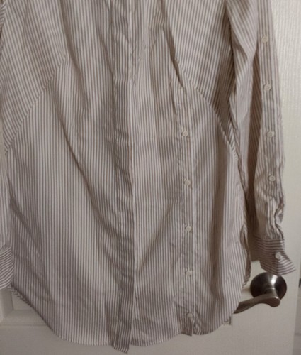 Blusa donna Akris Punto L/S bottoni davanti marrone righe bottoni accento taglia 8 - Foto 12 di 19