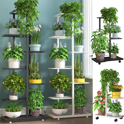 7 Tier 8 Pots Metal Plant Shelf Rack Display Stand Multiple Flower Pot Holder UK - Picture 1 of 16