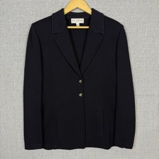 St. John Collection Santana Knit Black Blazer Gold Buttons Career Jacket Sz 10