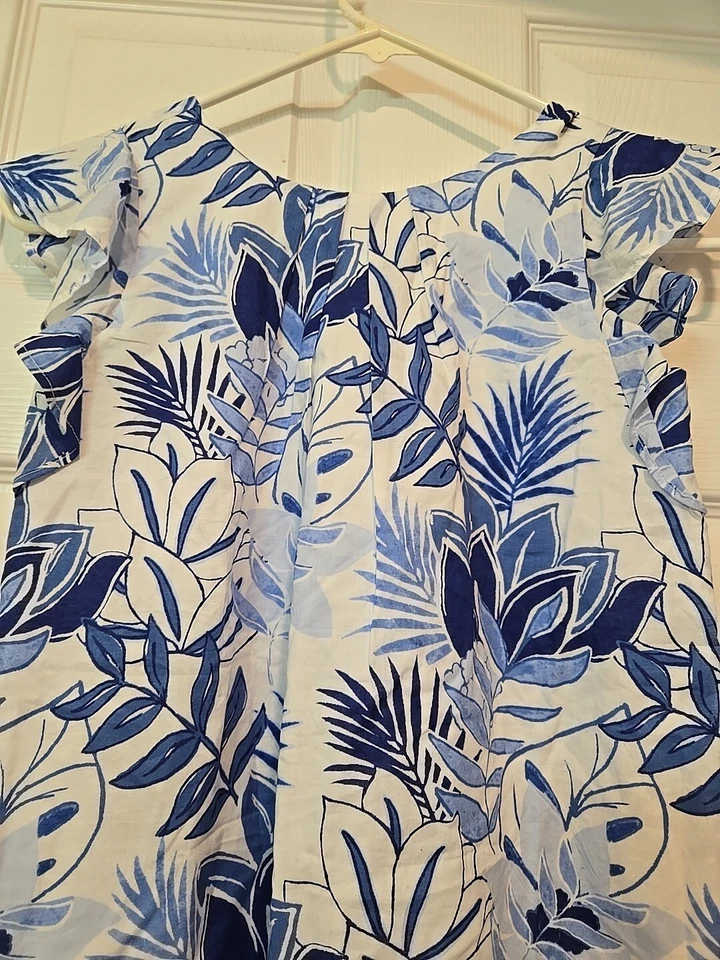 JANIE AND JACK Girls Dress Sz 7  Blue & White Palm Lined Sleeveless - Image 2 of 4