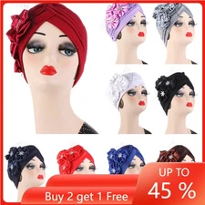 Flower Women Turban Hair Loss Hijab Hat Muslim Chemo Cap Bonnet Beanie Headscarf