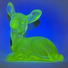 Fenton Yellow Opalescent Vaseline Glass Resting Deer Figurine