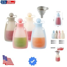 Reusable Silicone Baby Food Pouches, 4 Pack Squeeze Pouches for Toddler Kids,...